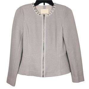Rebecca Taylor Light Gray Embellished Collar Zip Jacket